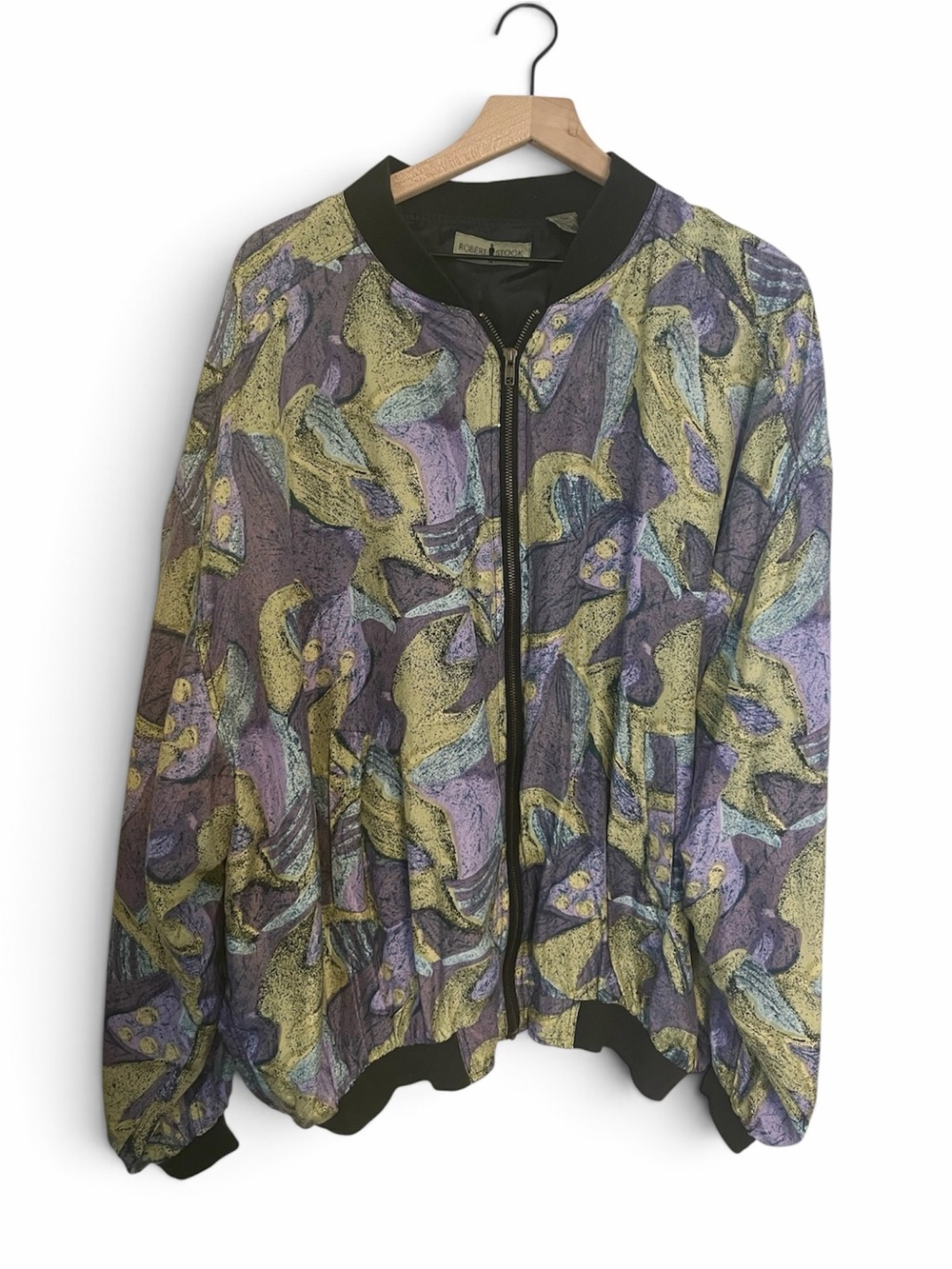 Vintage Robert Stock Silk Patterned Bomber Jacket XXL